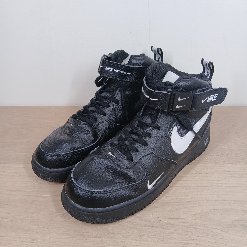 Nike Air Force 1 Mid Utility Overbranding Mens Size 8.5 Black Leather High Top